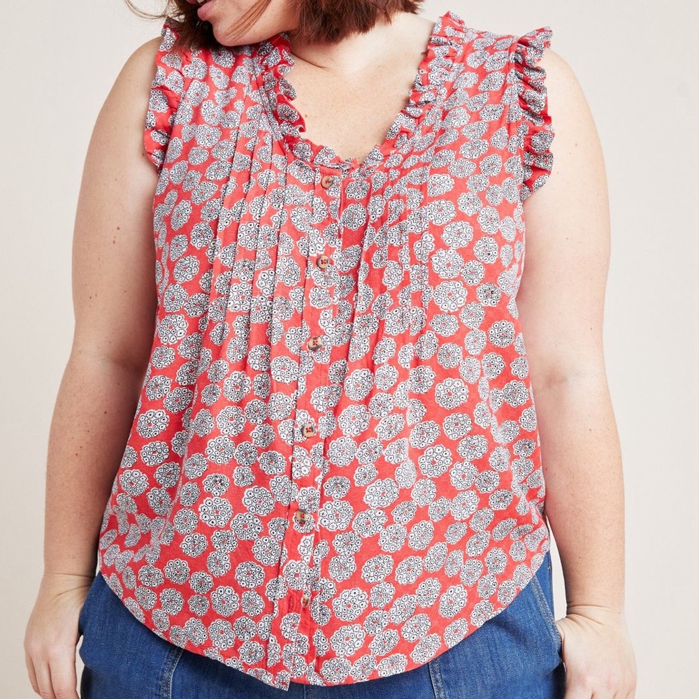 Anthropologie Maeve Sleeveless Tank Top Women’s Sz 24W Red & Black/White Flowers